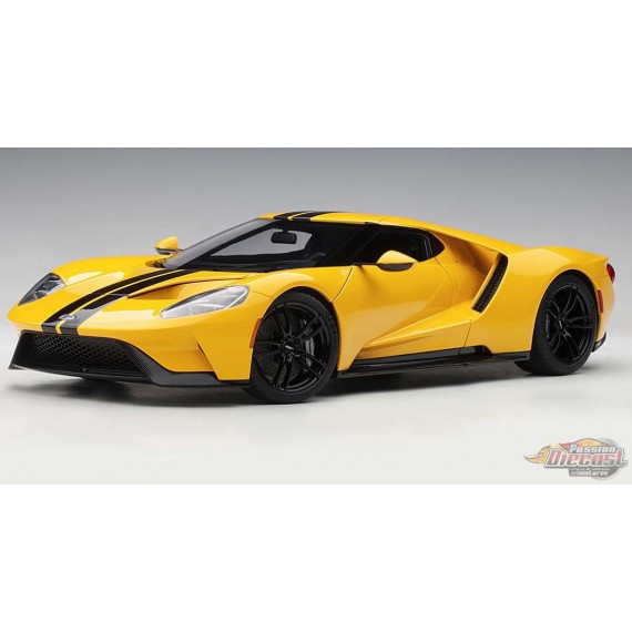 Ford GT 2017 TRIPLE  JAUNE/BANDES NOIR  AUTOART 1/18 72944  Passion Diecast 