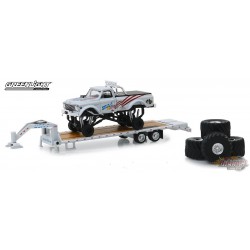 USA-1 - 1970 Chevrolet K-10 Monster Truck sur remorque à col-de-cygne  et pneus   (Hobby Exclusive) 1/64 Greenlight 30101  Passi