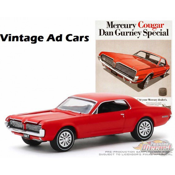 1967 Mercury Cougar - Dan Gurney Special -Vintage Ad Cars Series 2 - 1-64 Greenlight 39030 B - Passion Diecast