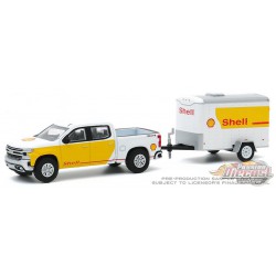 2019 Chevrolet Silverado Shell Oil Aviation Service  avec remorque de transport - Hitch & Tow  20 - 1/64 Greenlight 32200 D