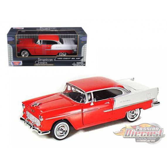 1955 Chevrolet  Bel Air   Rouge et Blanc - Motormax 1/24 - 73229 RD -  Passion Diecast