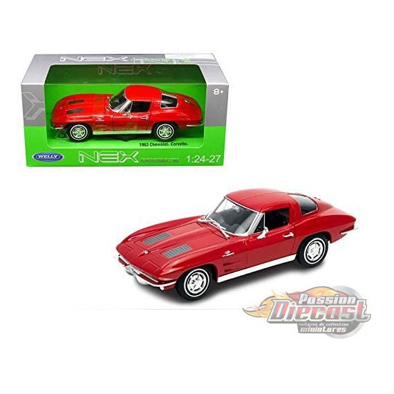 1963 Chevrolet Corvette Rouge  -  Welly 1/24 - 24073 RD - Passion Diecast 