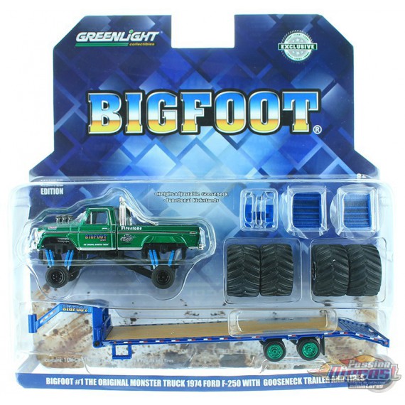 Bigfoot 1 1974 Ford F-250 Monster Truck on Gooseneck Trailer and tires   (Hobby Exclusive) 1/64 Greenlight 30054