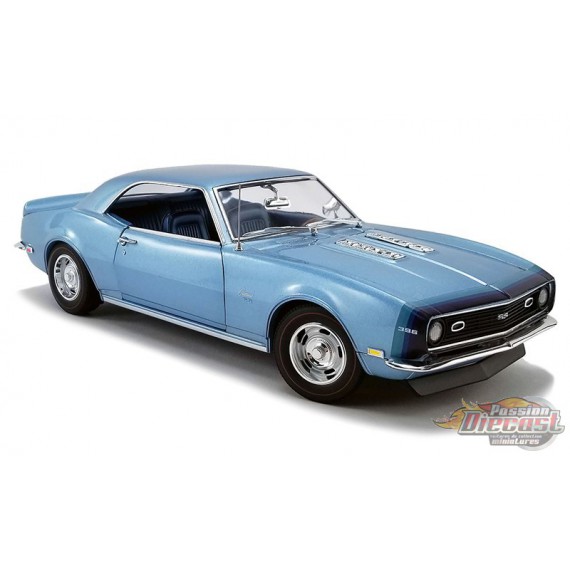 1968 Chevrolet Camaro SS "Unicorn" Coupé Grotto bleu avec intérieur bleu et bandes D88 - ACME 1/18 - A1805717 -  Diecast