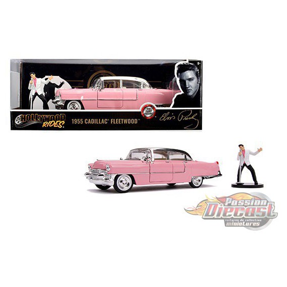 Cadillac Fleetwood 1955 série 60 rose  avec  Figurine Elvis Presley   -  Jada 1/24 - 31007 - Passion Diecast