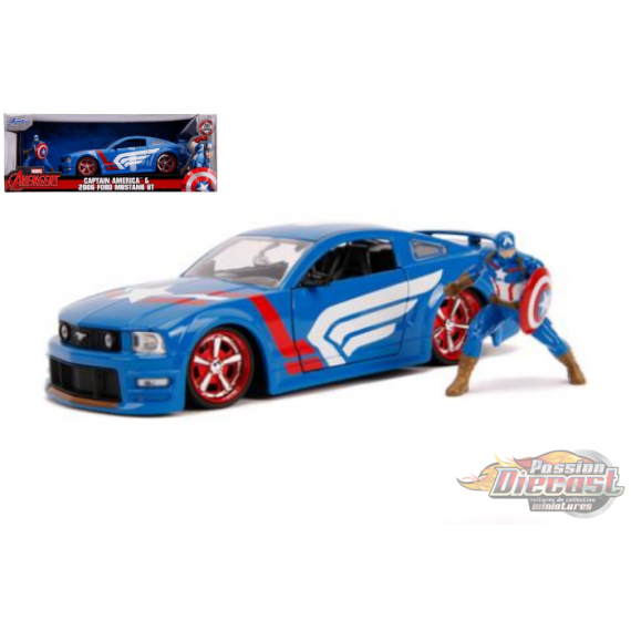 2006 Ford Mustang GT with Captain America Figure  -Marvel Avengers  -  Jada 1/24 - 31187 - Passion Diecast 