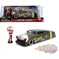 1951 Mercury Mat Green  with Harley Quinn Figure  - DC Comics -  Jada 1/24 - 30456 - Passion Diecast 