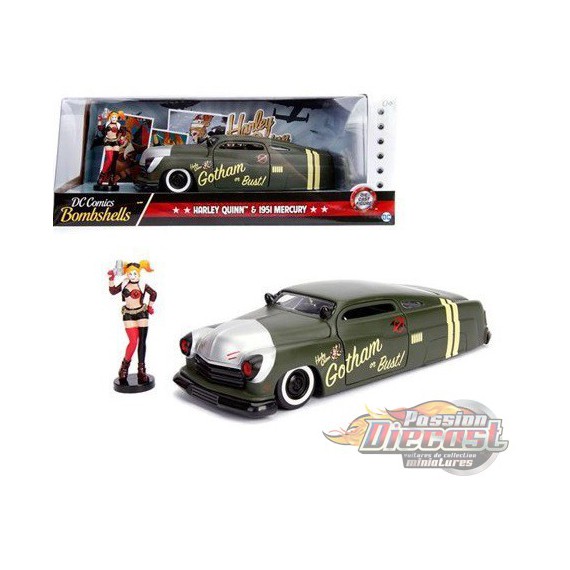 1951 Mercury Vert Mat  avec  Figurine Harley Quinn  - DC Comics  -  Jada 1/24 - 30456 - Passion Diecast 