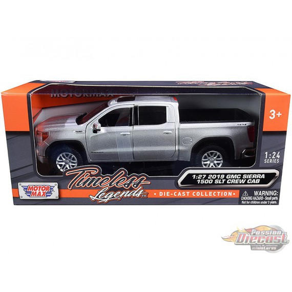 2019 GMC Sierra 1500 SLT Crew Cab Pickup Truck Silver Metallic - Motormax 1/24 - 79361 SIL - Passion Diecast 