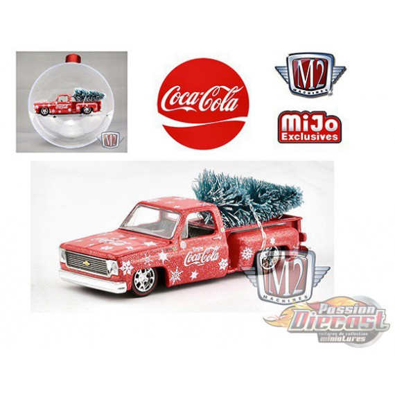 1974 Chevrolet Stepside with tree - Coca-Cola Ornament- Candy Red/White -  M2 Machines 1:64 MiJo Exclusives - 53500-MJS02