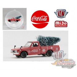 1976 Datsun 620 Pick Up  with tree - Coca-Cola Ornament- Candy Red/White - M2 Machines 1:64 MiJo Exclusives - 53500-MJS03