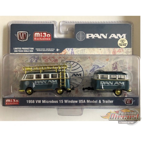 Volkswagen Bus Deluxe avec remorque " PAM AM - M2 Machines 1/64 Auto Trailer Mijo CHASE CAR - 38100-MJS04GR