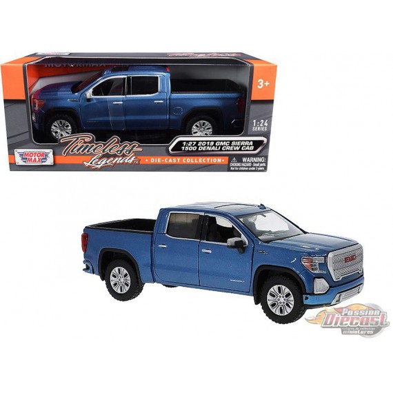 2019 GMC Sierra 1500 Denali Crew Cab Bleu Métallisé - Motormax 1/27 - 79362 BL - Passion Diecast 