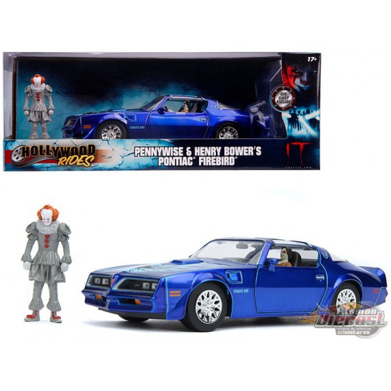 IT - Pontiac Firebird Blue - avec les figurines de Pennywise & Henry Bower  -  Jada 1/24 -31118 - Passion Diecast 