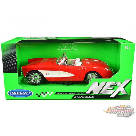 1957 Chevrolet Corvette cabriolet rouge et blanc   - Welly 1/24 - 29393 RD - Passion Diecast 