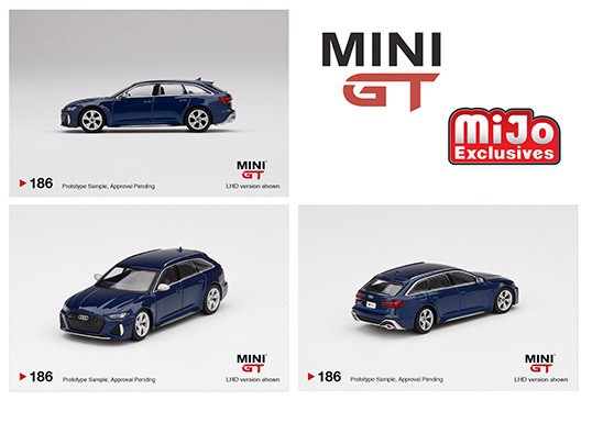 Modellino in miniatura Audi RS6 1/64 Mini GT Avant (C8) metallico blu 