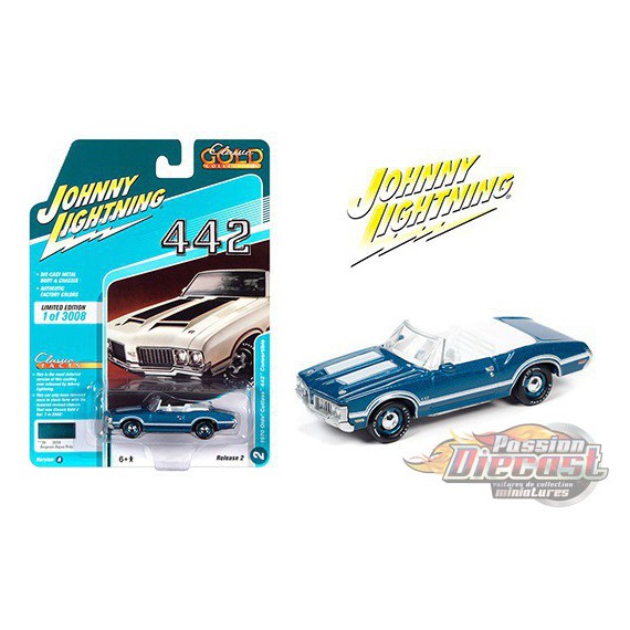 1970 Oldsmobile 442 Convertible Agean Aqua - Classic Gold Release 2 -  Johnny Lightning 1:64 - JLSP102 A -  Passion Diecast 