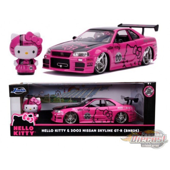 2002 Nissan Skyline GT-R 34 rose métallisé et noir avec figurine Hello Kitty - Jada  1/24 - 31613   Passion Diecast