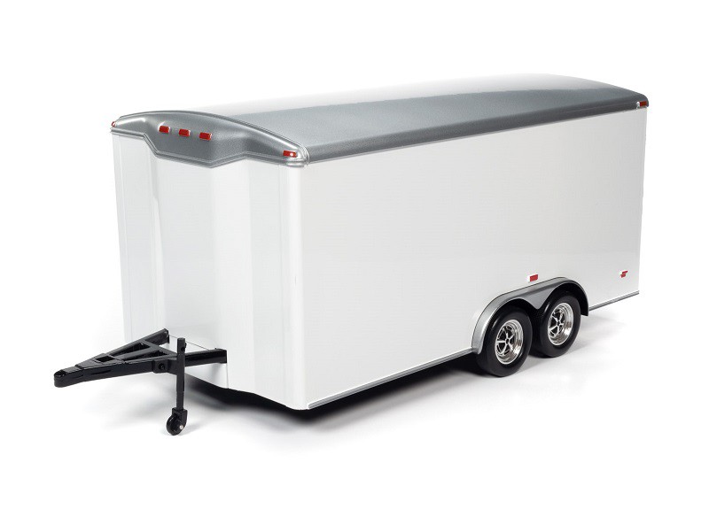 Four Wheel Enclosed Trailer White with Silver Top - Auto World