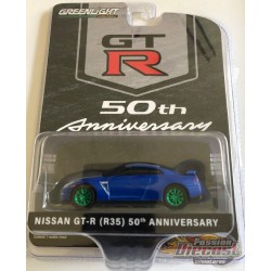 GT-R (R35) - Bayside Blue with White Stripe - Anniversary Collection 11 - 1-64 GREENMACHINE - 28040 DGR