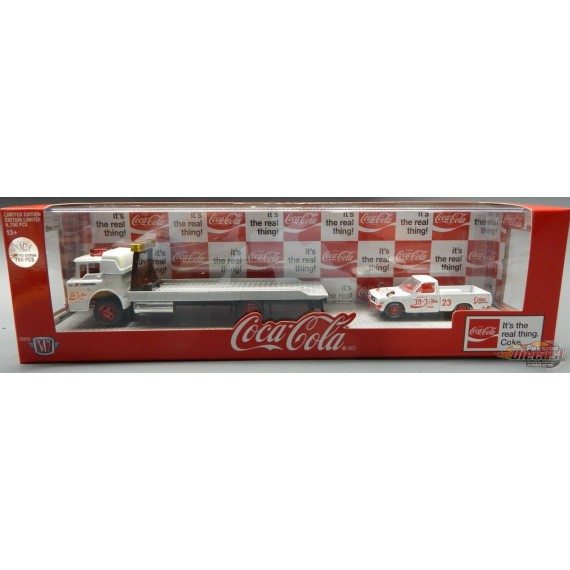 1957 Mack Model N Rollback Truck with 1978 Datsun 620 Pickup Coca-Cola -  M2 CHASE CAR 1/64  TW02 CGR