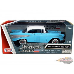 1957 Chevrolet Bel Air Light Blue with White Top - Motormax 1/24 73228 BLWH  - Passion Diecast 