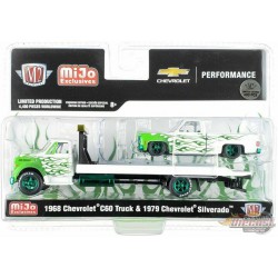 AUTO HAULERS 1976 Chevy C60 Avec 1979 Chevy Silverado-  SUPER CHASE CAR M2 1/64  39200 MJS04GR