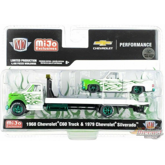 AUTO HAULERS 1976 Chevy C60 With 1979 Chevy Silverado - SUPER CHASE CAR M2 1/64  39200 MJS04GR
