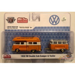 Volkswagen Bus  Double Cab Camper avec remorque  - SUPER CHASE CAR M2 Machines 1/64 Auto Trailer Mijo Exclusive - 38100 MJS03GR 