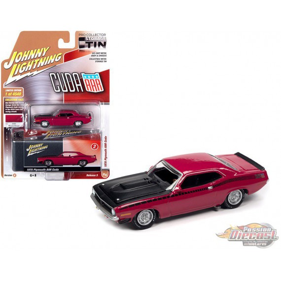 1970 Plymouth AAR Barracuda Moulin Rouge -  Collector Tin - Johnny Lightning -  1:64 - JLSP108 B - Passion Diecast 
