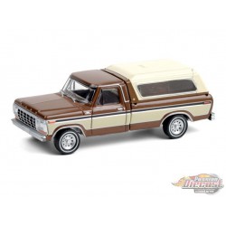 1979 Ford F-150 with Camper Shell in Dark Brown  and Creme - Blue Collar Collection 8 - Greenlight 1/64 -  35180 C
