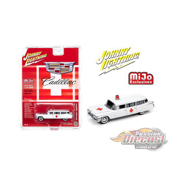 1959  Cadillac Ambulance  Blanc  - Johnny Lightning -  1:64 Mijo Exclusive - JLCP7350 - Passion Diecast 
