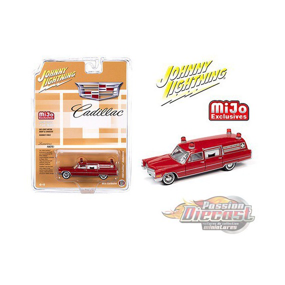 1966  Cadillac Ambulance  Rouge  - Johnny Lightning -  1:64 Mijo Exclusive - JLCP7351 - Passion Diecast 
