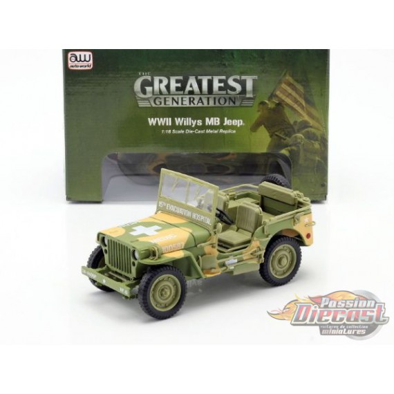 1941 Willys MB Jeep US Army Medic Camo -  Autoworld -1-18 -  AWML005 A - Passion Diecast