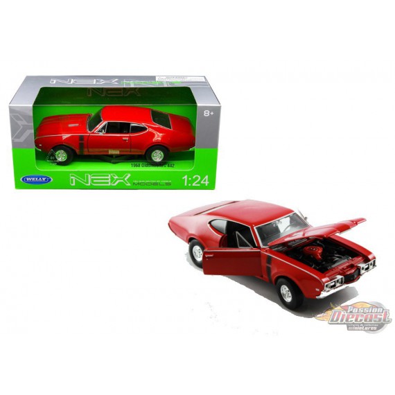 1968 OLDSMOBILE 442 RED 1:24 DIECAST CAR MODEL BY WELLY 24024 NEW 