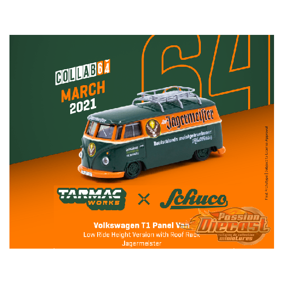 Volkswagen T1 Panel Low Ride Height Jagermeister - Tarmac Works  / Schuco 1/64  - T64S-005-JAG -  Passion Diecast