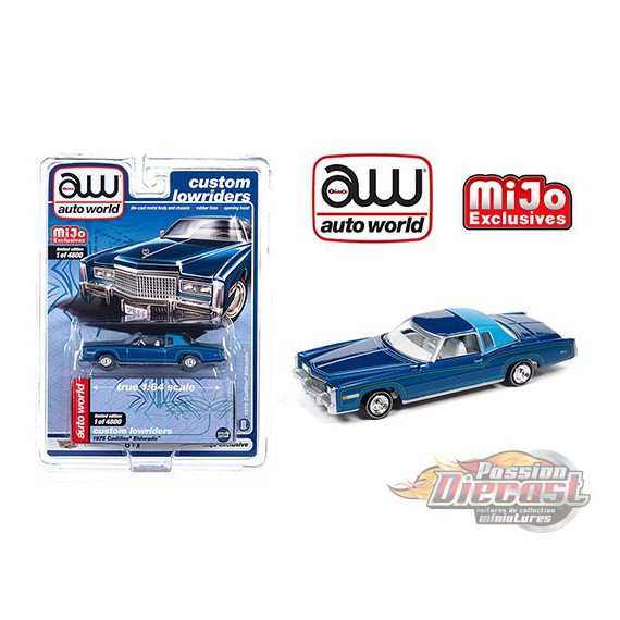 1975 Cadillac Eldorado Blue - Lowriders - Auto World 1/64 MiJo Exclusives - CP7720 - Passion Diecast 
