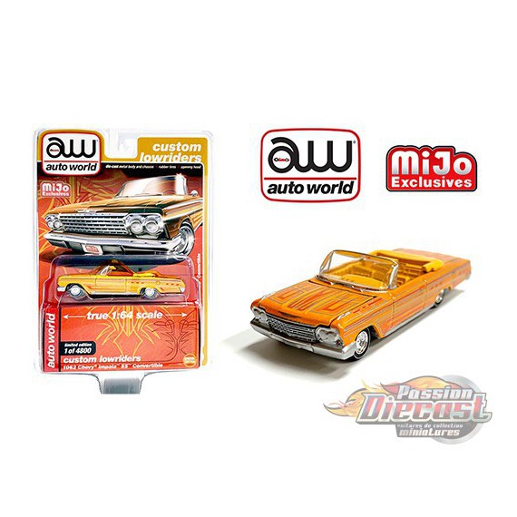 1962 Chevy Impala SS Convertible Metallic Yellow - Lowriders - Auto World 1/64 MiJo Exclusives - CP7739 - Passion Diecast 