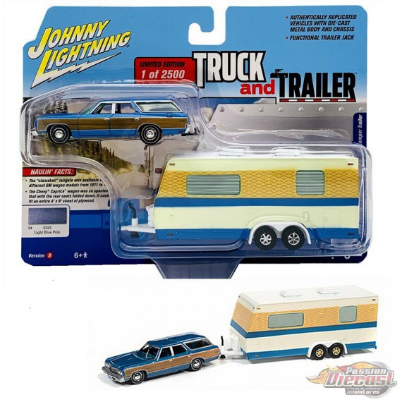 1973 Chevy Caprice Station Wagon Bleu avec remorque de camping-car - Johnny Lightning  1:64 - JLBT013 A -  Passion Diecast 