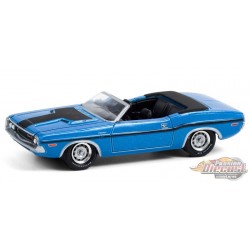 1970 Dodge Challenger Convertible  B5 Bleu avec bande noir GL Muscle  24  Greenlight 1/64  - 13290 B -  Passion Diecast 