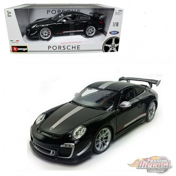 Porsche 911 GT3 RS 4.0 - Black with silver stripe - 1-18 Bburago 18-11036  BK - Passion Diecast