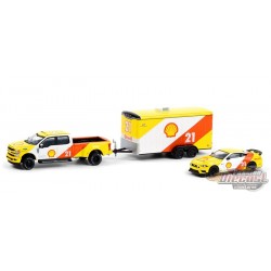 Racing Hitch & Tow 3 - 2019 Ford F-350 Lariat and 2021 Ford Mustang Mach 1 1/64 GREENLIGHT - 31110 B