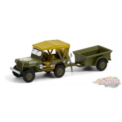 1943 Willys MB Jeep et remorque Cargo 1/4 Tonne  - Hitch & Tow  22 - 1/64 Greenlight 32220 A - Passion Diecast