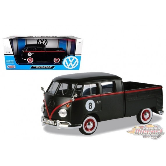Volkswagen Type 2 T1 Pickup double cabine noir mat - Motormax 1-24 - 79562 - Passion Diecast 