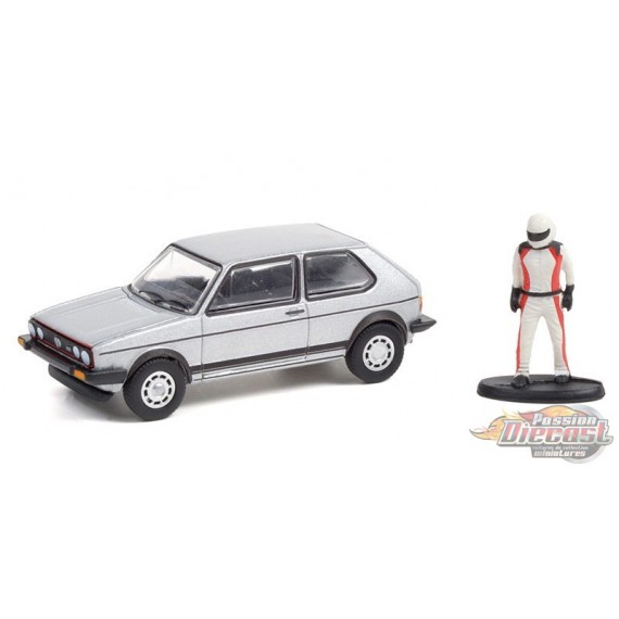 1976 Volkswagen Golf MkI GTI in Silver with Race Car Driver - The Hobby Shop Series 11 - 1/64 Greenlight - 97110 C