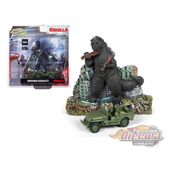 Godzilla Facade- Willys Jeep MB Japan Police Vert - Johnny Lightning -  1:64 - JLSP065 - Passion Diecast 