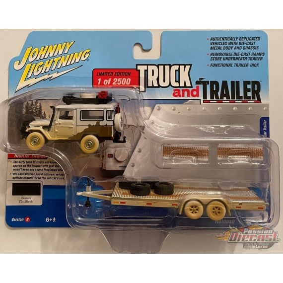 1980 Toyota Land Cruiser Flat Black Dirty with Open Trailer - White Lightning  1:64 - JLBT013 BGR