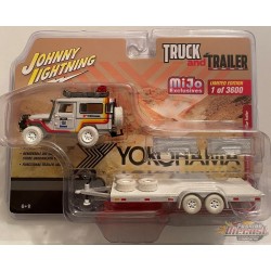 1980 Toyota Land Cruiser & Flatbed Trailer Yokohama - White Lightning -  1:64 - JLCP7346GR