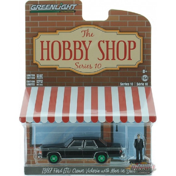 1987 Ford LTD Crown Victoria  with Man in Black Suit - Hobby Shop Series 10 - 1/64 GREENMACHINE -  97100 EGR