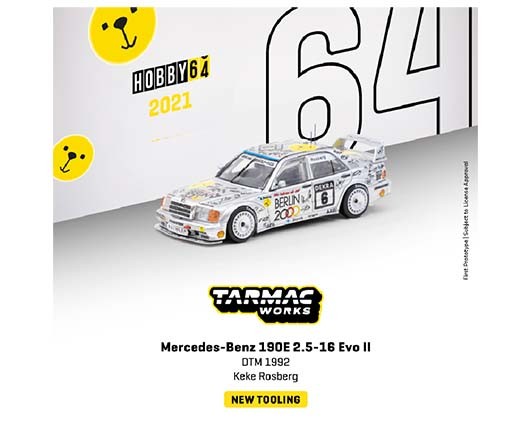 Mercedes-Benz 190E 2.5-16 EVO II DTM 1992 Keke Rosberg n°6 - White - Tarmac  Works 1/64 - T64-024-92DTM06 - Passion Diecast